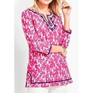 Talbots Women's Pink Lobster Rockstar Costal Tunic Blouse Size Petite (X-Small)